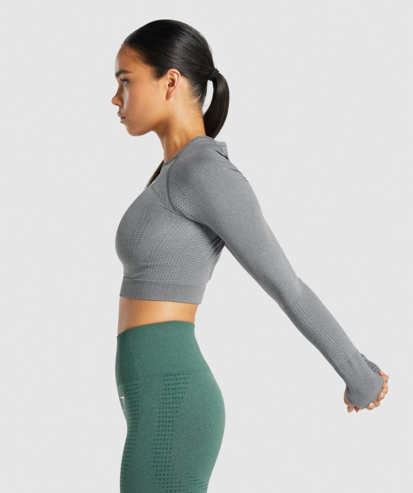 Women's Gymshark Vital Seamless 2.0 Long Sleeve Cropped Tops Grey | NZ 4AJYUI